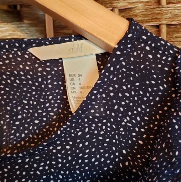 SOLD - H&M Mini Polka Dot Ruffled Blouse Navy Blue - Picture 3 of 5